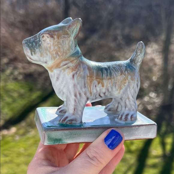 VTG MCM Japan Turquoise Drip Glaze Red Pottery Ceramic Scottie Dog Statue - Picture 3 of 15